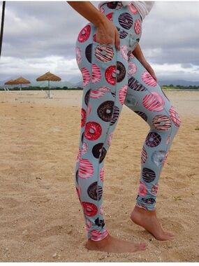 Muscles & Donuts High Rise Athletic Leggings Multicolor Quality Made L Blue LN
